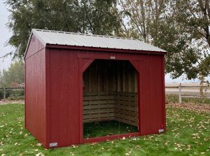 Old Hickory Animal Shelter shed for horses and livestock, durable portable farm shelter with metal roof built for ranch and backyard use
