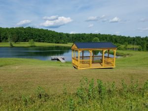 Old Hickory Cabana lakeside pavilion in scenic countryside, outdoor shade structure for relaxing, entertaining and backyard living
