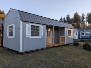 Old Hickory Lofted Center Porch with covered porch and metal roof, ideal for backyard storage, studio or workshop use